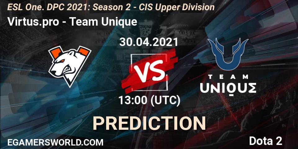 Virtus.pro - Team Unique: ennuste. 30.04.2021 at 12:57, Dota 2, ESL One. DPC 2021: Season 2 - CIS Upper Division