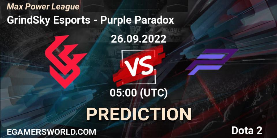 GrindSky Esports - Purple Paradox: ennuste. 26.09.2022 at 05:09, Dota 2, Max Power League