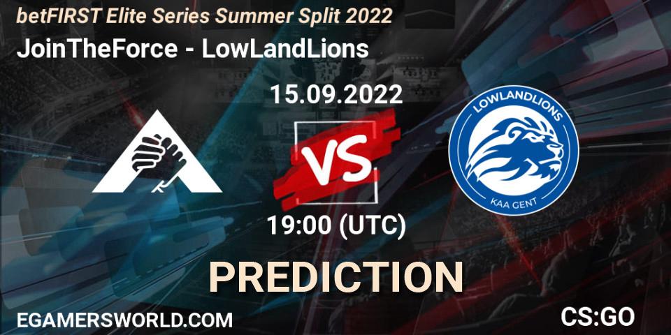 JoinTheForce - LowLandLions: ennuste. 15.09.2022 at 19:20, Counter-Strike (CS2), betFIRST Elite Series Summer Split 2022