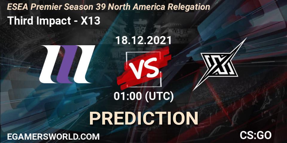 Third Impact - X13: ennuste. 18.12.2021 at 01:00, Counter-Strike (CS2), ESEA Premier Season 39 North America Relegation