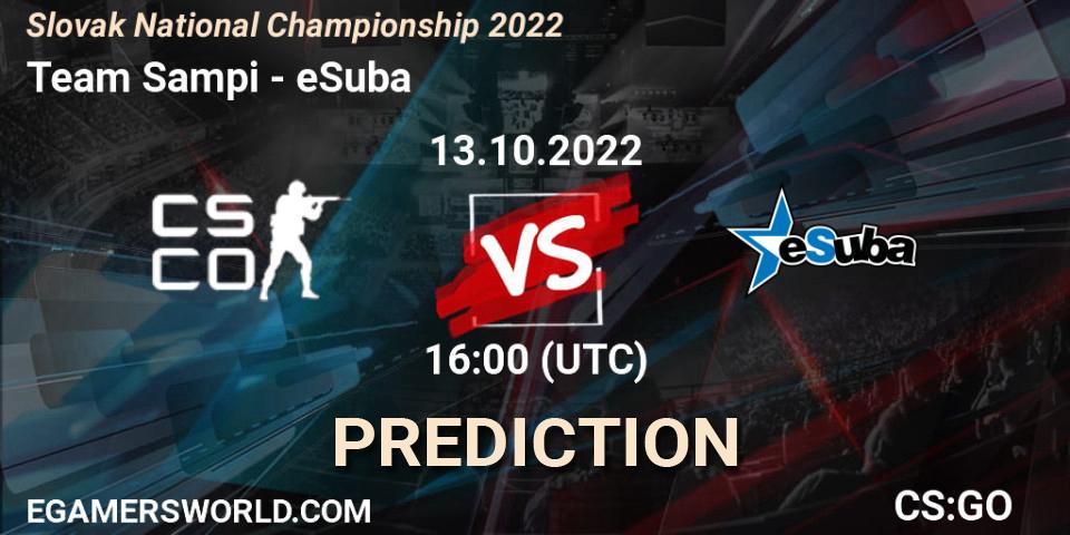 Team Sampi - eSuba: ennuste. 13.10.2022 at 16:00, Counter-Strike (CS2), Slovak National Championship 2022