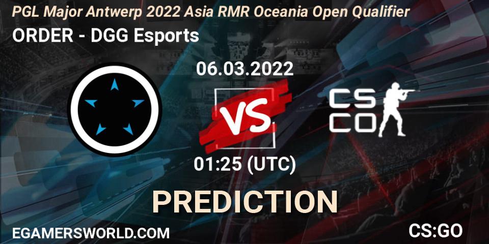 ORDER - DGG Esports: ennuste. 06.03.2022 at 01:25, Counter-Strike (CS2), PGL Major Antwerp 2022 Asia RMR Oceania Open Qualifier