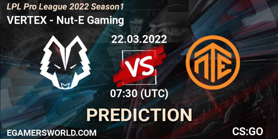 VERTEX - Nut-E Gaming: ennuste. 23.03.2022 at 07:45, Counter-Strike (CS2), LPL Pro League 2022 Season 1