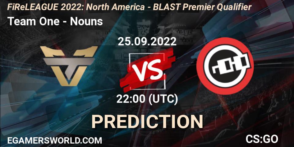 Team One - Nouns: ennuste. 25.09.2022 at 22:00, Counter-Strike (CS2), FiReLEAGUE 2022: North America - BLAST Premier Qualifier