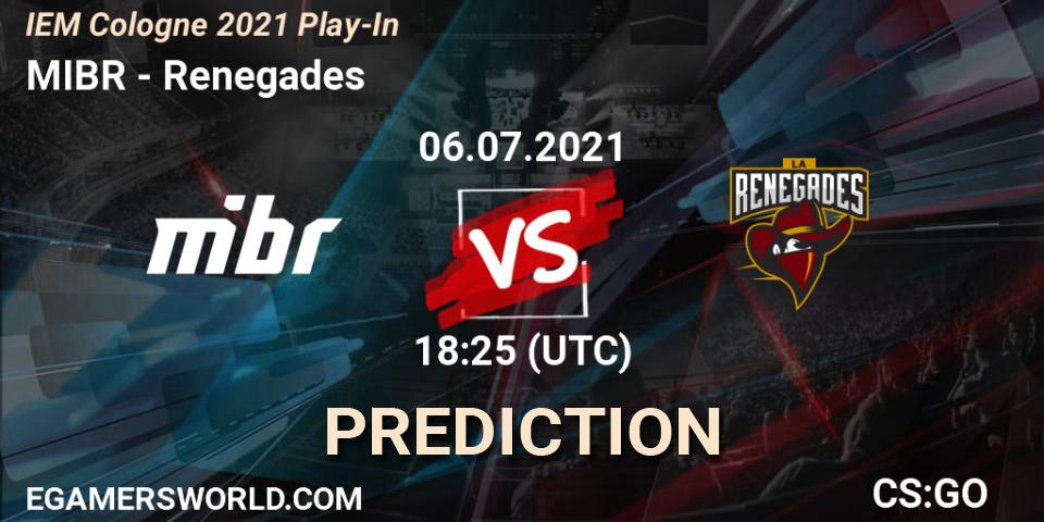 MIBR - Renegades: ennuste. 06.07.2021 at 18:25, Counter-Strike (CS2), IEM Cologne 2021 Play-In