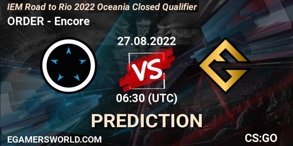 ORDER - Encore: ennuste. 27.08.22, CS2 (CS:GO), IEM Road to Rio 2022 Oceania Closed Qualifier