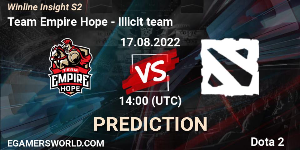 Team Empire Hope - Illicit team: ennuste. 17.08.2022 at 14:48, Dota 2, Winline Insight S2