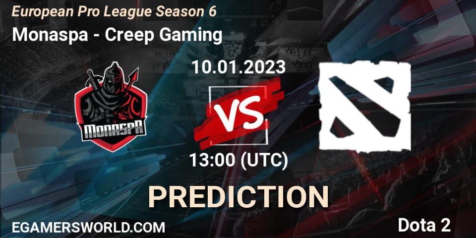 Monaspa - Creep Gaming: ennuste. 10.01.2023 at 13:04, Dota 2, European Pro League Season 6