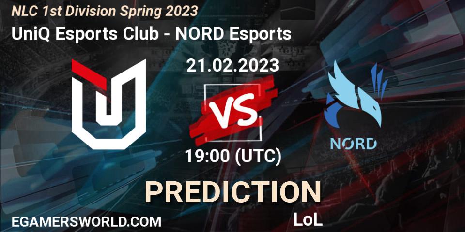 UniQ Esports Club - NORD Esports: ennuste. 21.02.2023 at 19:00, LoL, NLC 1st Division Spring 2023