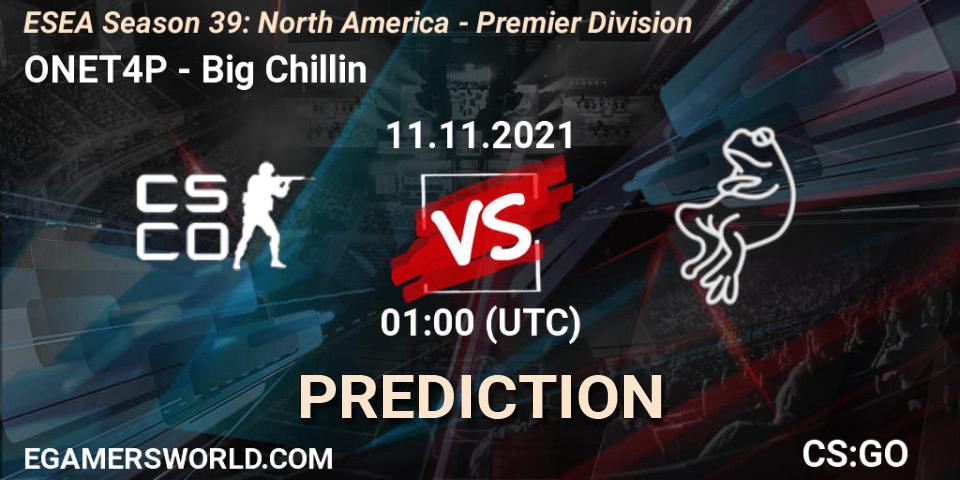 ONET4P - Big Chillin: ennuste. 11.11.2021 at 01:00, Counter-Strike (CS2), ESEA Season 39: North America - Premier Division