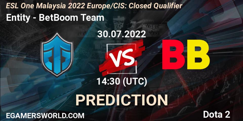 Entity - BetBoom Team: ennuste. 30.07.2022 at 14:31, Dota 2, ESL One Malaysia 2022 Europe/CIS: Closed Qualifier