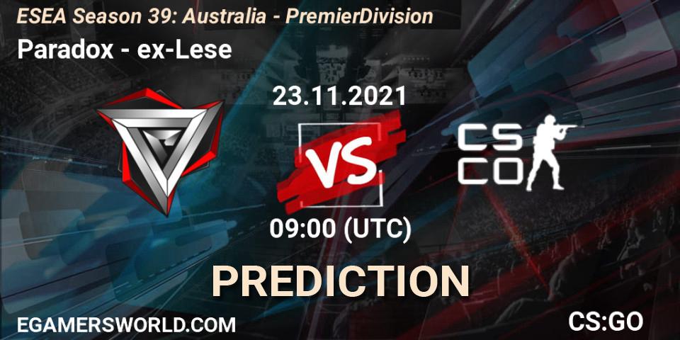 Paradox - ex-Lese: ennuste. 23.11.2021 at 09:15, Counter-Strike (CS2), ESEA Season 39: Australia - Premier Division