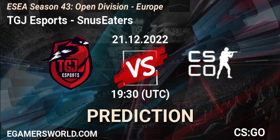 TGJ Esports - SnusEaters: ennuste. 21.12.2022 at 19:30, Counter-Strike (CS2), ESEA Season 43: Open Division - Europe
