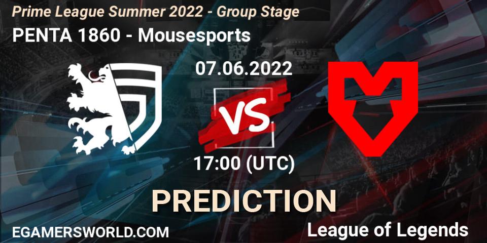 PENTA 1860 - Mousesports: ennuste. 07.06.2022 at 20:00, LoL, Prime League Summer 2022 - Group Stage