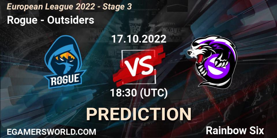 Rogue - Outsiders: ennuste. 17.10.2022 at 19:45, Rainbow Six, European League 2022 - Stage 3