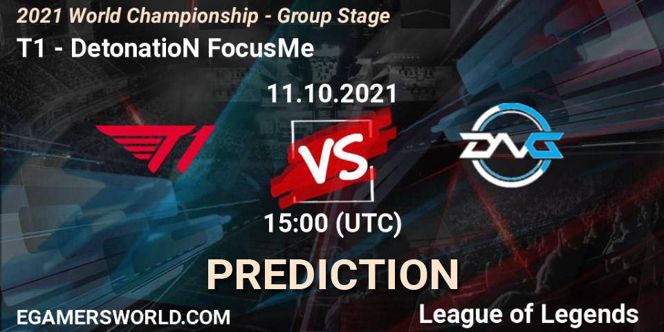 T1 - DetonatioN FocusMe: ennuste. 11.10.2021 at 15:00, LoL, 2021 World Championship - Group Stage