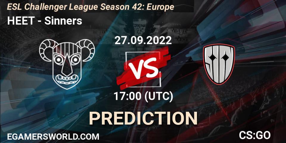 HEET - Sinners: ennuste. 27.09.2022 at 17:00, Counter-Strike (CS2), ESL Challenger League Season 42: Europe