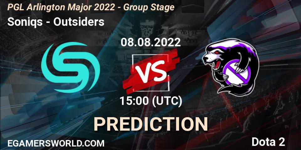 Soniqs - Outsiders: ennuste. 08.08.2022 at 15:01, Dota 2, PGL Arlington Major 2022 - Group Stage