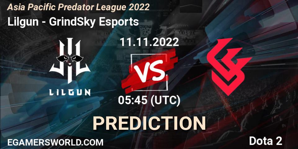 Lilgun - GrindSky Esports: ennuste. 11.11.2022 at 05:35, Dota 2, Asia Pacific Predator League 2022