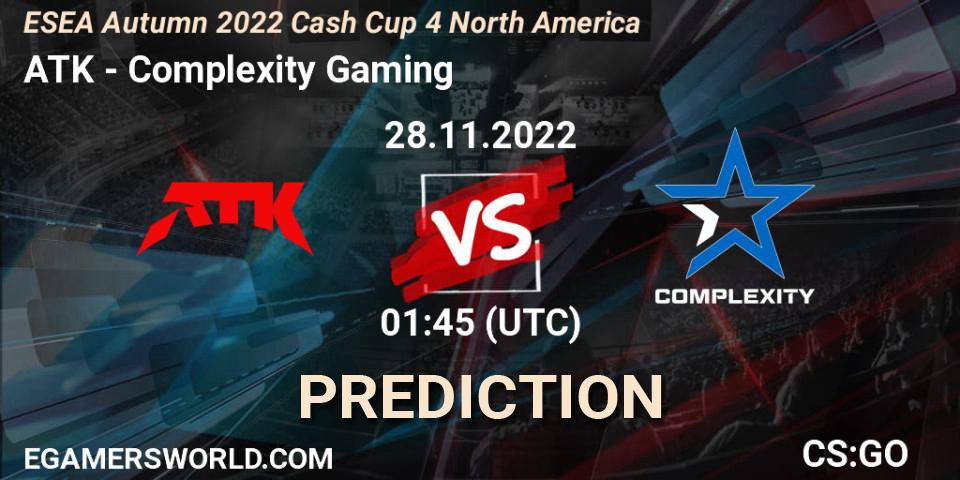 ATK - Complexity Gaming: ennuste. 28.11.22, CS2 (CS:GO), ESEA Cash Cup: North America - Autumn 2022 #4