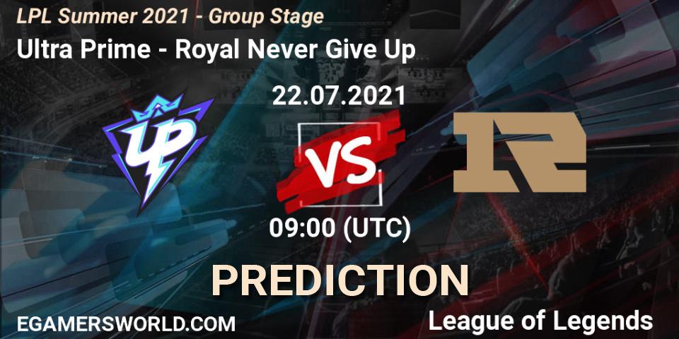 Ultra Prime - Royal Never Give Up: ennuste. 22.07.2021 at 09:00, LoL, LPL Summer 2021 - Group Stage