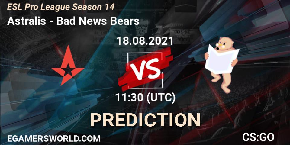 Astralis - Bad News Bears: ennuste. 18.08.2021 at 11:30, Counter-Strike (CS2), ESL Pro League Season 14