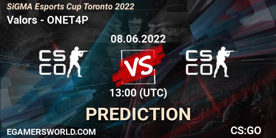 Valors - ONET4P: ennuste. 08.06.2022 at 13:00, Counter-Strike (CS2), SiGMA Esports Cup Toronto 2022