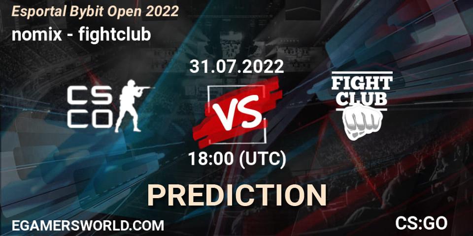 nomix - fightclub: ennuste. 31.07.2022 at 17:00, Counter-Strike (CS2), Esportal Bybit Open 2022