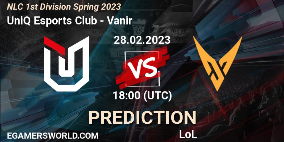 UniQ Esports Club - Vanir: ennuste. 28.02.2023 at 18:00, LoL, NLC 1st Division Spring 2023