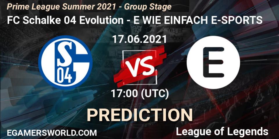 FC Schalke 04 Evolution - E WIE EINFACH E-SPORTS: ennuste. 17.06.2021 at 17:00, LoL, Prime League Summer 2021 - Group Stage