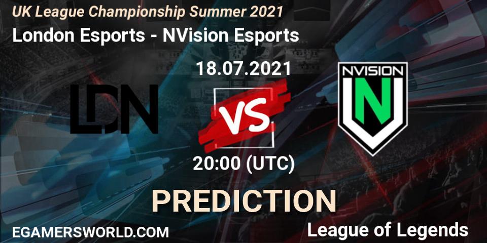 London Esports - NVision Esports: ennuste. 18.07.2021 at 20:00, LoL, UK League Championship Summer 2021