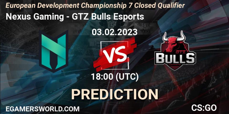 Nexus Gaming - GTZ Bulls Esports: ennuste. 03.02.23, CS2 (CS:GO), European Development Championship 7 Closed Qualifier