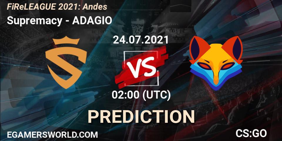 Supremacy - ADAGIO: ennuste. 24.07.2021 at 01:00, Counter-Strike (CS2), FiReLEAGUE 2021: Andes