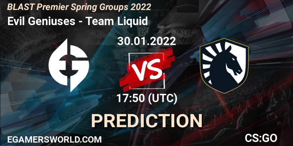 Evil Geniuses - Team Liquid: ennuste. 30.01.2022 at 18:20, Counter-Strike (CS2), BLAST Premier Spring Groups 2022