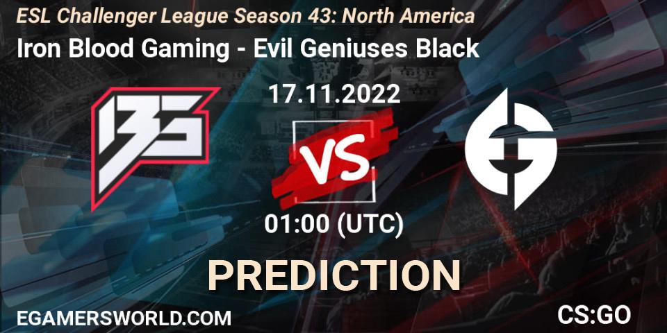 Iron Blood Gaming - Evil Geniuses Black: ennuste. 29.11.22, CS2 (CS:GO), ESL Challenger League Season 43: North America