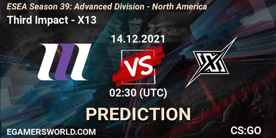 Third Impact - X13: ennuste. 14.12.2021 at 01:00, Counter-Strike (CS2), ESEA Season 39: Advanced Division - North America