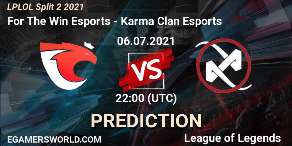 For The Win Esports - Karma Clan Esports: ennuste. 06.07.2021 at 22:00, LoL, LPLOL Split 2 2021