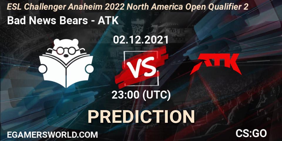 Bad News Bears - ATK: ennuste. 02.12.2021 at 23:00, Counter-Strike (CS2), ESL Challenger Anaheim 2022 North America Open Qualifier 2