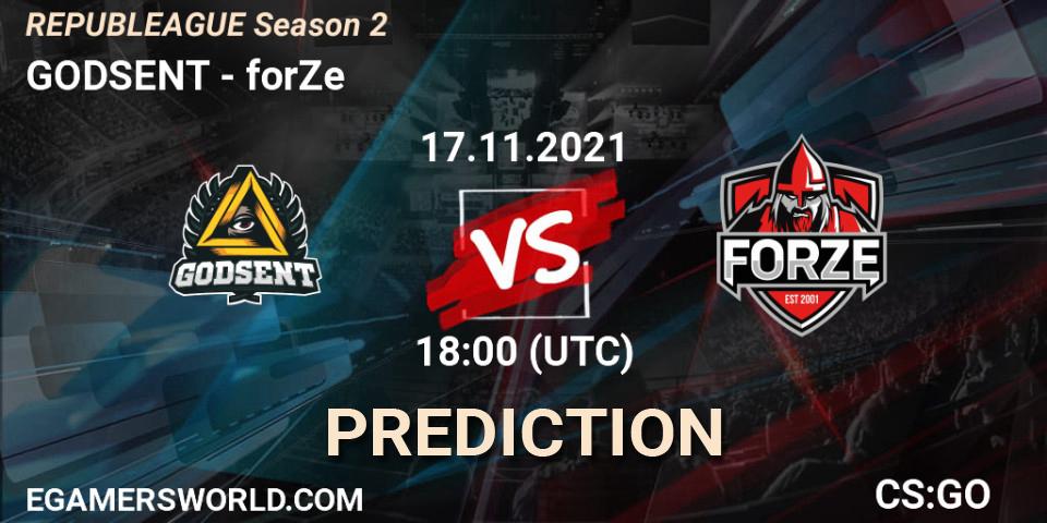 GODSENT - forZe: ennuste. 17.11.2021 at 18:00, Counter-Strike (CS2), REPUBLEAGUE Season 2