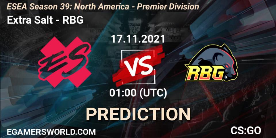 Extra Salt - RBG: ennuste. 07.12.2021 at 02:00, Counter-Strike (CS2), ESEA Season 39: North America - Premier Division