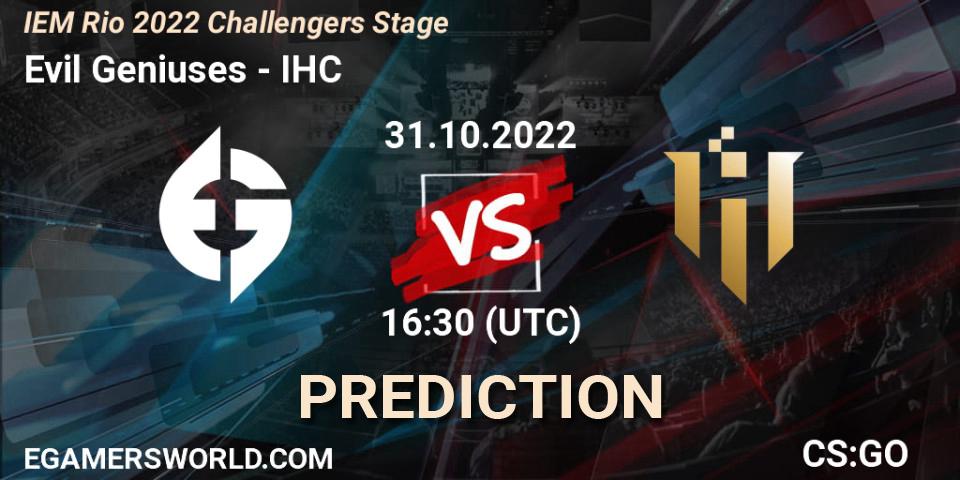 Evil Geniuses - IHC: ennuste. 31.10.22, CS2 (CS:GO), IEM Rio 2022 Challengers Stage