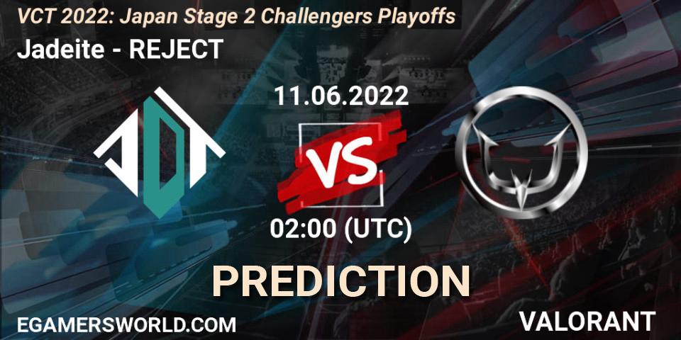 Jadeite - REJECT: ennuste. 11.06.22, VALORANT, VCT 2022: Japan Stage 2 Challengers Playoffs