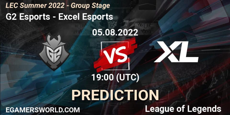 G2 Esports - Excel Esports: ennuste. 05.08.2022 at 20:00, LoL, LEC Summer 2022 - Group Stage