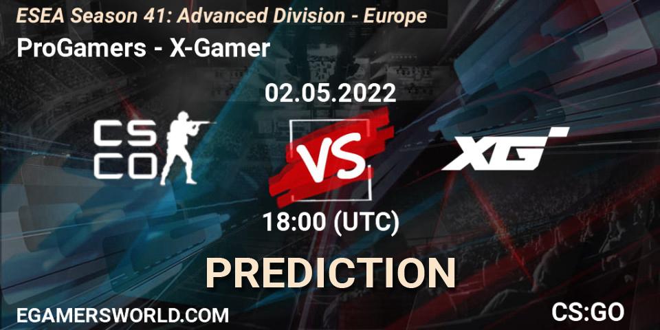 ProGamers - X-Gamer: ennuste. 02.05.2022 at 18:00, Counter-Strike (CS2), ESEA Season 41: Advanced Division - Europe