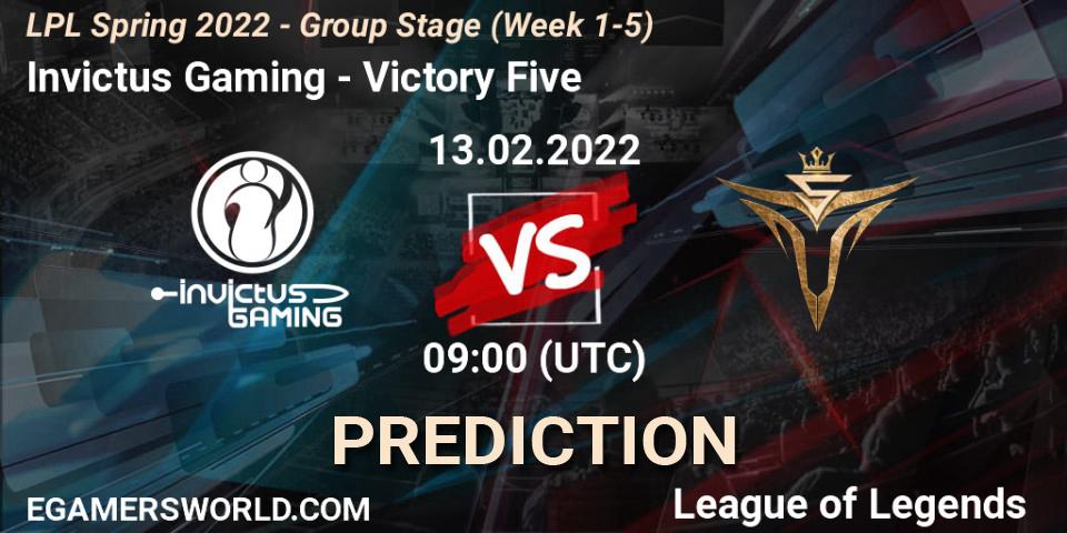 Invictus Gaming - Victory Five: ennuste. 13.02.2022 at 10:00, LoL, LPL Spring 2022 - Group Stage (Week 1-5)