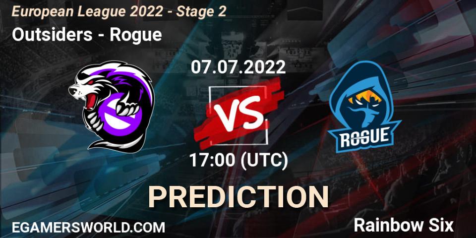 Outsiders - Rogue: ennuste. 07.07.2022 at 17:00, Rainbow Six, European League 2022 - Stage 2