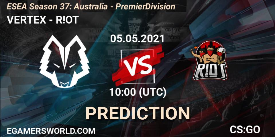 VERTEX - R!OT: ennuste. 13.05.2021 at 10:00, Counter-Strike (CS2), ESEA Season 37: Australia - Premier Division