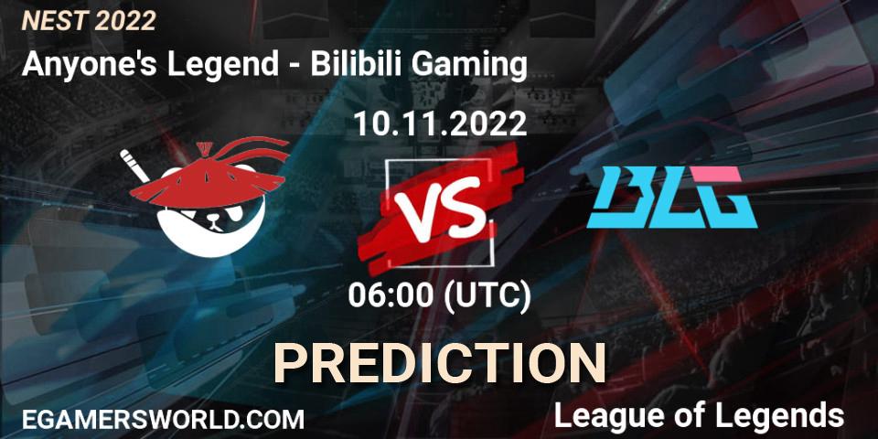 Anyone's Legend - Bilibili Gaming: ennuste. 10.11.2022 at 06:00, LoL, NEST 2022