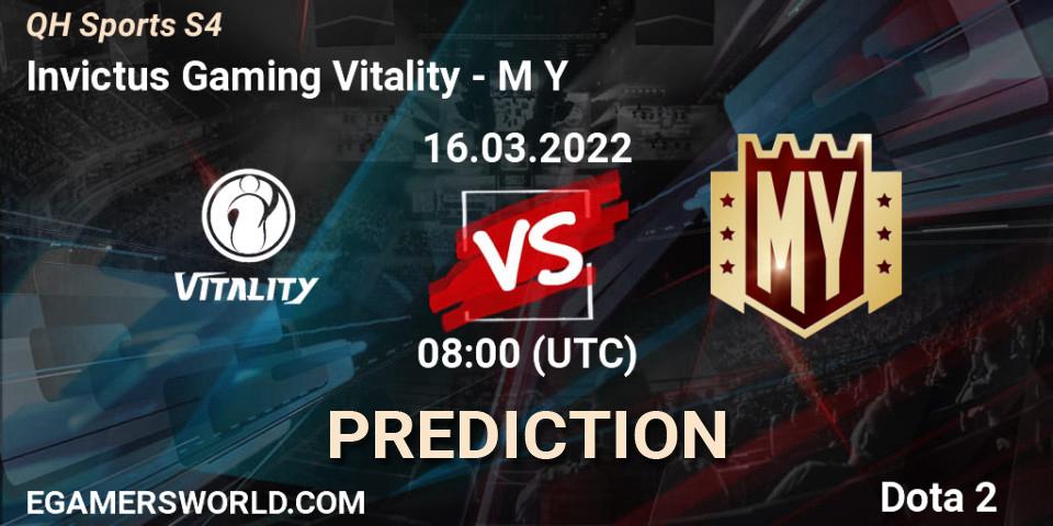 Invictus Gaming Vitality - M Y: ennuste. 16.03.2022 at 08:19, Dota 2, QH Sports S4