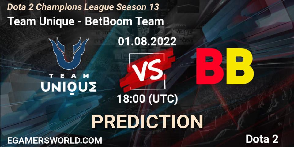 Team Unique - BetBoom Team: ennuste. 01.08.2022 at 18:00, Dota 2, Dota 2 Champions League Season 13